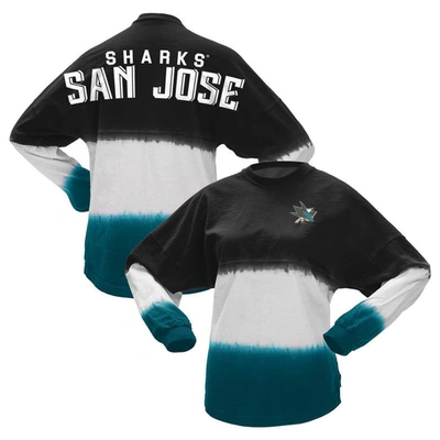 Spirit Jersey Women's  Black, Teal San Jose Sharks Ombre Long Sleeve T-shirt In Black,teal