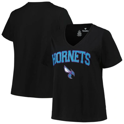 Profile Black Charlotte Hornets Plus Size Arch Over Logo V-neck T-shirt