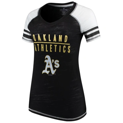 Soft As A Grape Black Oakland Athletics Color Block V-neck T-shirt