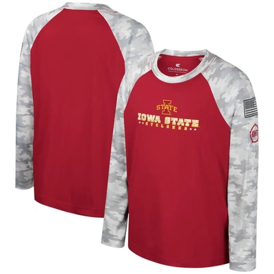 Colosseum Kids' Youth  Cardinal/camo Iowa State Cyclones Oht Military Appreciation Dark Star Raglan Long Sl