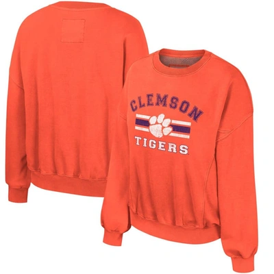 Colosseum Orange Clemson Tigers Audrey Washed Pullover Sweatshirt