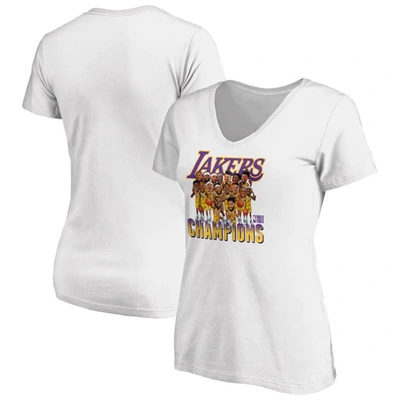 Fanatics Branded White Los Angeles Lakers 2020 Nba Finals Champions Team Caricature V-neck T-shirt
