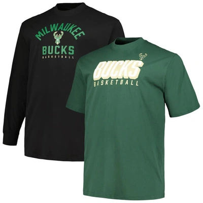Fanatics Branded Hunter Green/black Milwaukee Bucks Big & Tall Short Sleeve & Long Sleeve T-shirt Se In Hunter Green,black