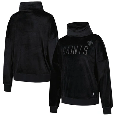 Dkny Sport Black New Orleans Saints Deliliah Rhinestone Funnel Neck Pullover Sweatshirt