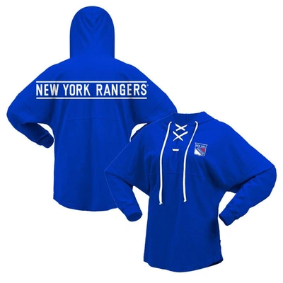 Fanatics Branded Blue New York Rangers Jersey Lace-up V-neck Long Sleeve Hoodie T-shirt