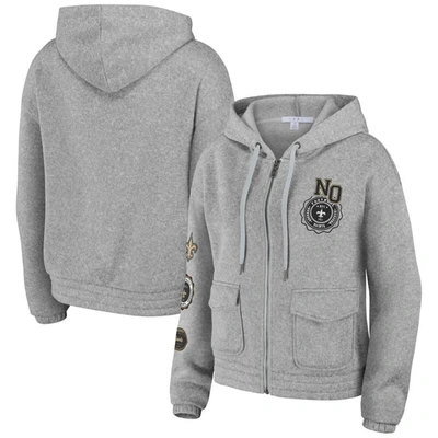 Wear By Erin Andrews Heather Gray New Orleans Saints Full-zip Hoodie
