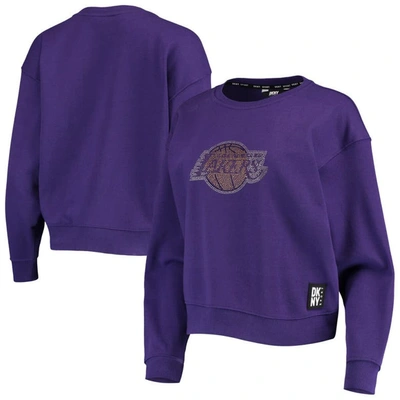 Dkny Sport Purple Los Angeles Lakers Carrie Rhinestone Pullover Sweatshirt