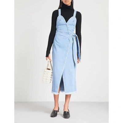 Nanushka Santal Denim Wrap Dress In Washed Blue ModeSens
