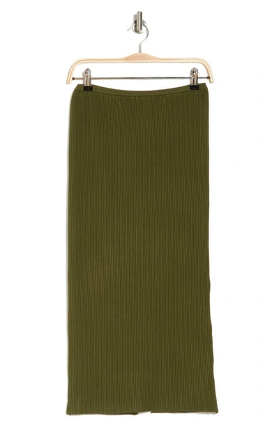 Nsr Ribbed Midi Skirt In Olive Green