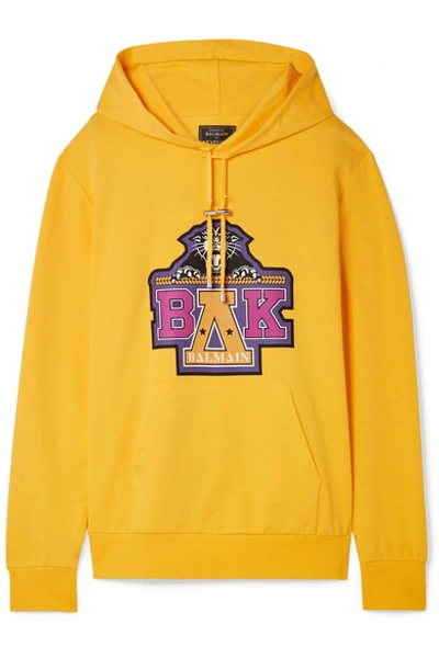 Balmain Beyoncé Coachella Printed Cotton-blend Jersey Hoodie In Yellow