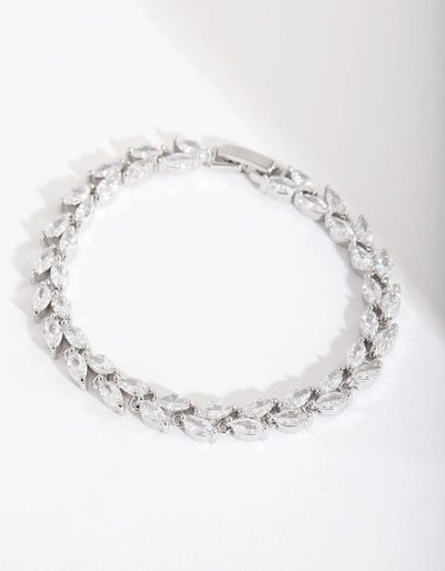 Lovisa Rhodium Diamond Simulant Petal Row Bracelet In Silver