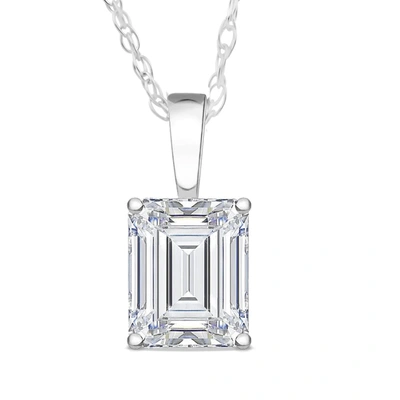Pompeii3 2 Ct Emerald Diamond Solitaire Pendant 14k White Gold Lab Grown In Silver