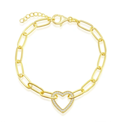 Simona Sterling Silver Or Gold Plated Over Sterling Silver Cz Heart Paperclip Bracelet