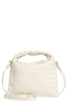 Bottega Veneta Mini Hop Intrecciato Leather Hobo Bag In White