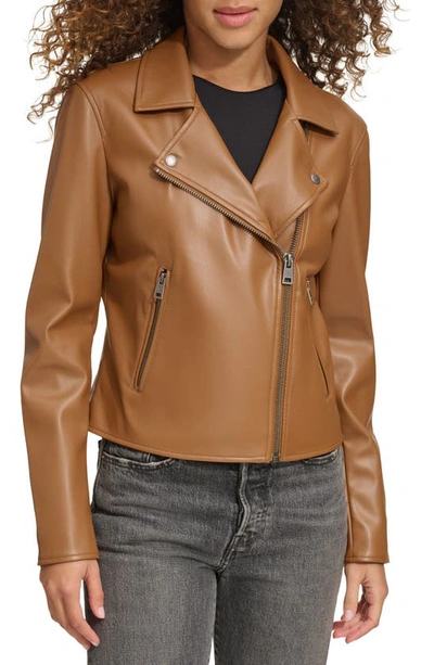 Levi's Shrunken Faux Leather Moto Jacket In Toffee