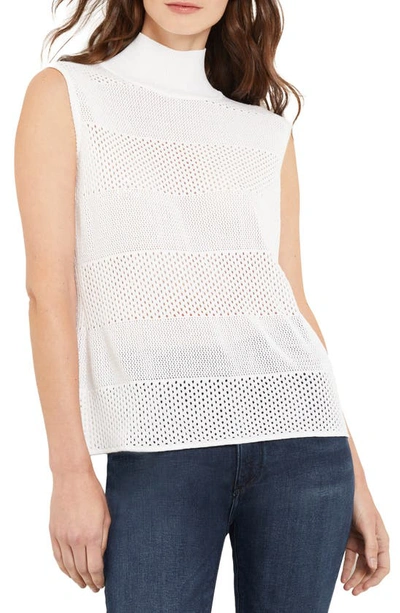 Misook Open Stitch Mock Neck Sleeveless Knit Top In White