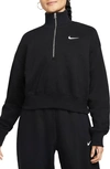 Nike Sportswear Phoenix Fleece Crop Sweatshirt In Black/ Sail