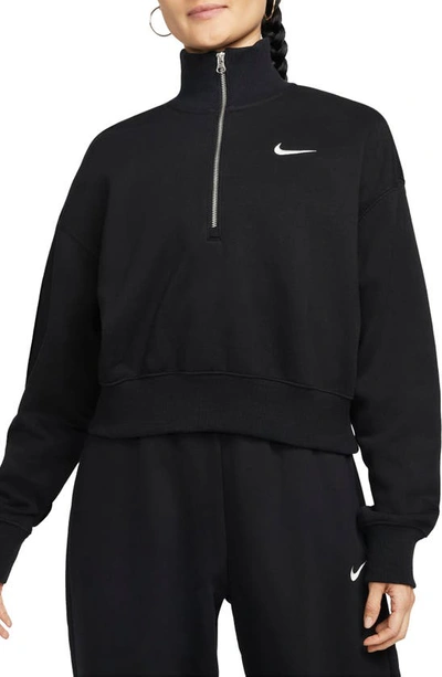 Nike Sportswear Phoenix Fleece Crop Sweatshirt In Black/ Sail