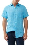 Rodd & Gunn Ellerslie Short Sleeve Linen Button-up Shirt In Cyan