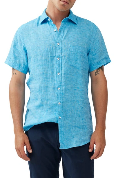 Rodd & Gunn Ellerslie Short Sleeve Linen Button-up Shirt In Cyan