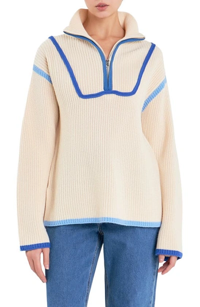 English Factory Colour Accent Half-zip Pullover In Blue Multi