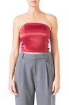 Endless Rose Strapless Satin Crop Top In Ruby