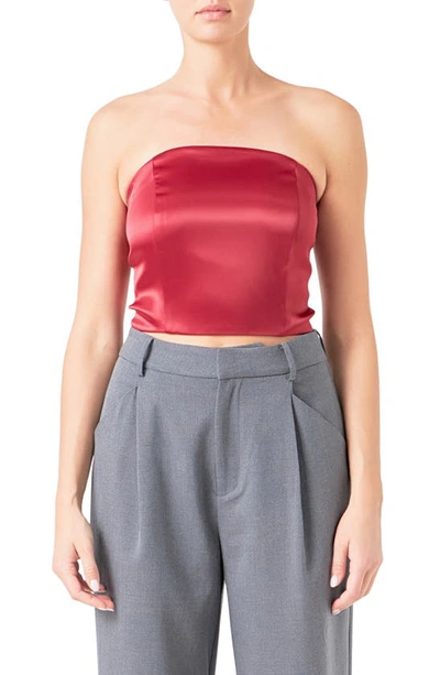 Endless Rose Strapless Satin Crop Top In Ruby