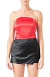 Endless Rose Strapless Satin Crop Top In Red