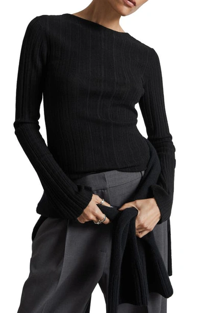 & Other Stories Bell Sleeve Wool Rib Sweater In Black
