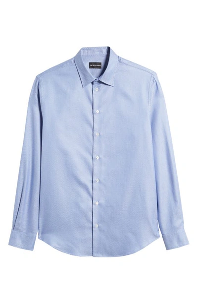 Emporio Armani Microgeometric Print Cotton Button-up Shirt In Light Blue