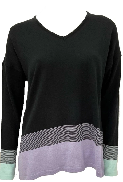 French Kyss Women's Ombre 3/4 V-neck Top In Black/lilac/mist In Multi