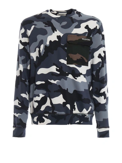 Valentino Camouflage Print Sweatshirt In Fcamou Grey/army