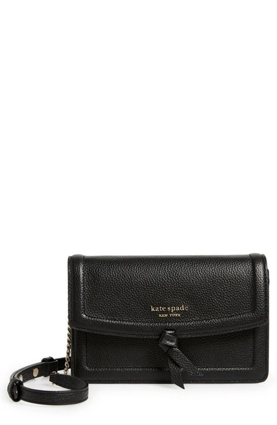 Kate Spade Knott Pebbled Leather Flap Crossbody Bag In Black