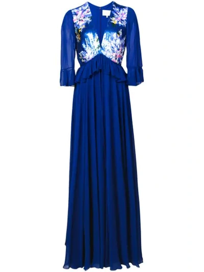 Carolina Herrera Deep V-neck Embellished Dress - Blue