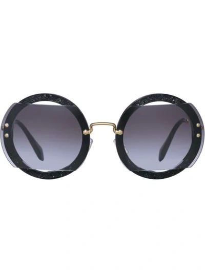 Miu Miu Reveal Glitter Sunglasses In Black