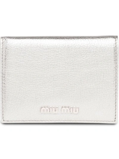 Miu Miu Logo Plaque Billfold Wallet In Metallic