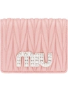 Miu Miu Matelassé Embellished Billfold Wallet In Pink