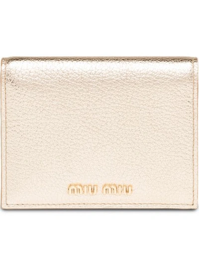 Miu Miu Logo Plaque Billfold Wallet In Metallic