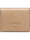 Prada Logo Plaque Wallet In Nude & Neutrals