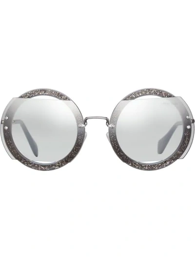 Miu Miu Reveal Evolution Mirrored Oversized 63mm Round Sunglasses In Grey