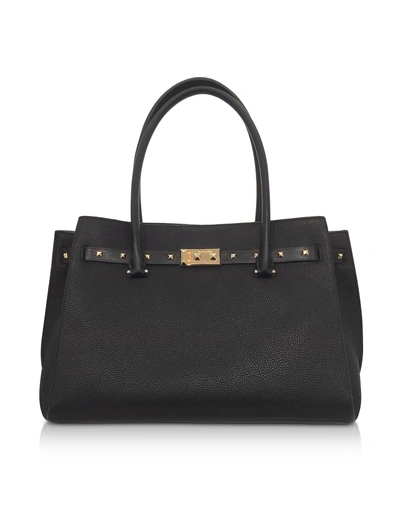 Michael Kors Addison Large Leather Tote In Black/gold