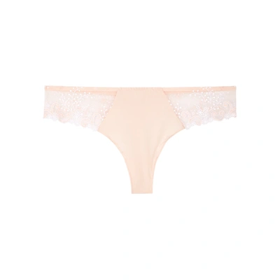 Simone Perele Délice Blush Lace-panelled Thong In Light Pink