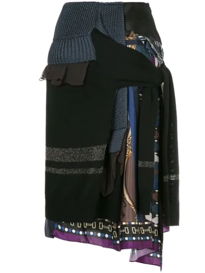 Kolor Patchwork Knit Skirt In Blue