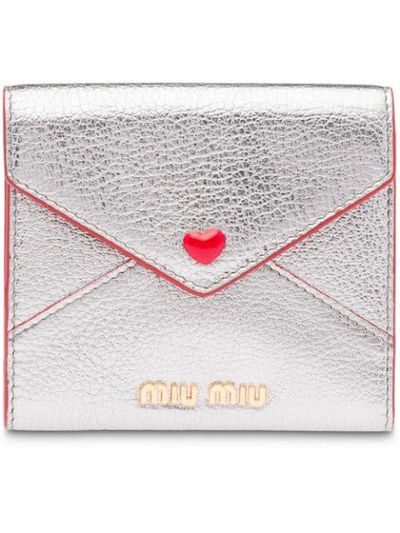 Miu Miu Madras Love Envelope Card Holder In Metallic
