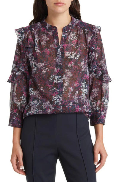 Ted Baker Chesco Floral Print Ruffle Top In Dark Blue