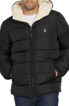 Izod Faux Shearling Lined Quilted Jacket In Solid Black