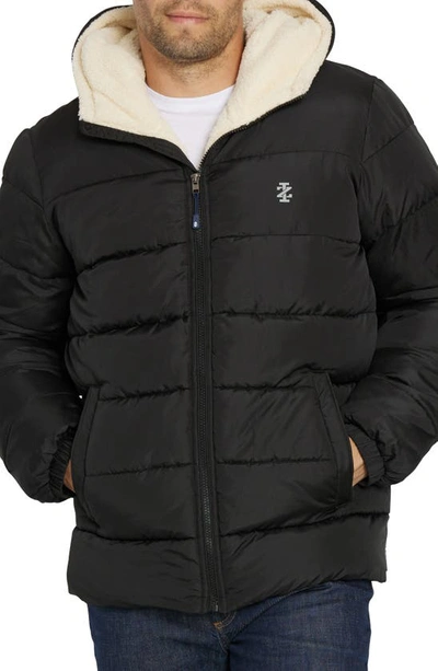 Izod Faux Shearling Lined Quilted Jacket In Solid Black