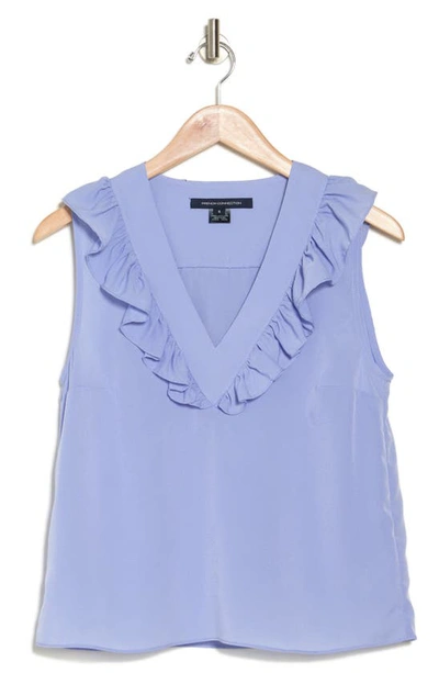 French Connection Ruffle V-neck Crepe Top In Paradiso Blue