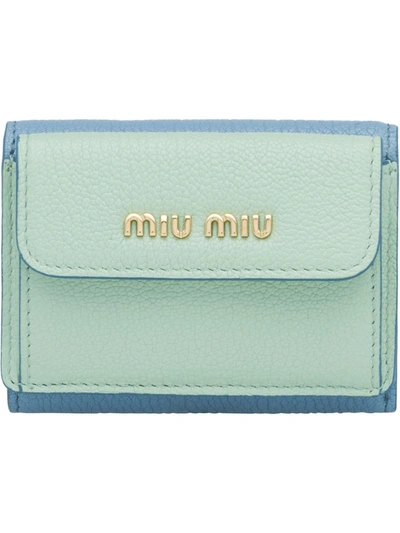 Miu Miu Madras Leather Wallet In Blue