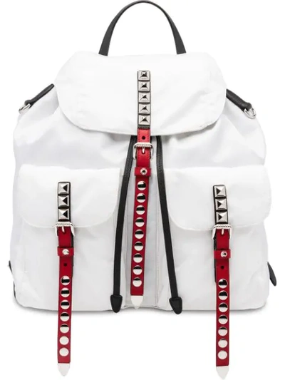 Prada Studded Detail Backpack In White